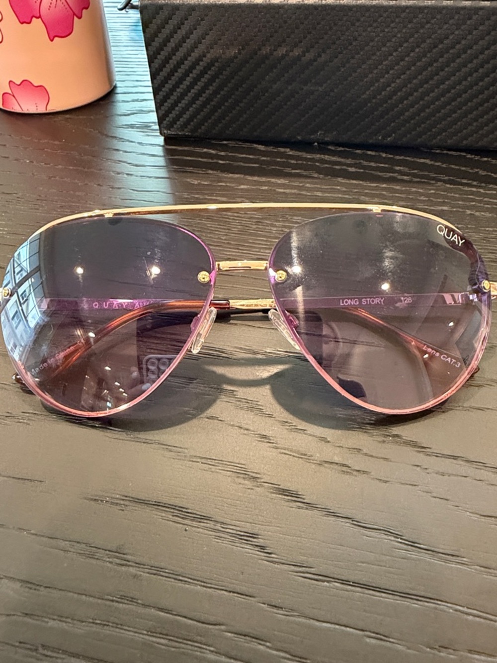 Quay Australia Pink Gradient Aviator Sunglasses with Gold Frame